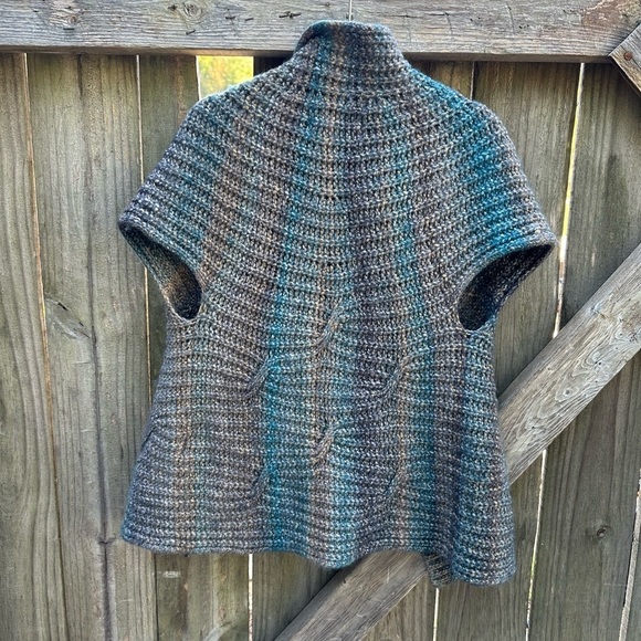 Lineamaglia Rainbow Blue Green Dye Wool Blend Crocheted Knit Sweater Cardigan - Picture 6 of 7